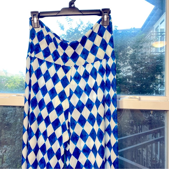 India Boutique Argyle Raw Edge Hem Fold Down Band OS BOHO Flare Leg Pant - Picture 2 of 13